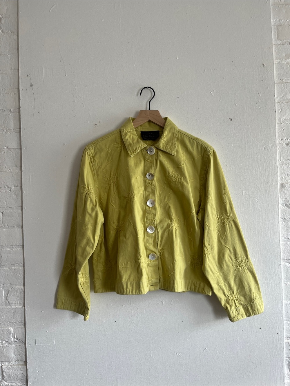 new directions Embroidered Button-Front Jean Jacket - Yellow